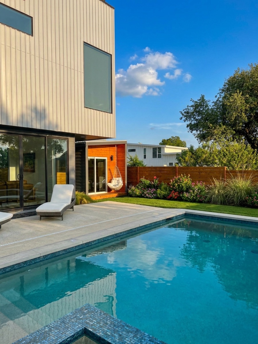 Flex — a Backyard Pod beside a modern home and pool